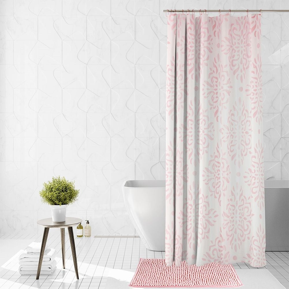 Shower curtain & bathroom mat set - durable material, 12 hooks
