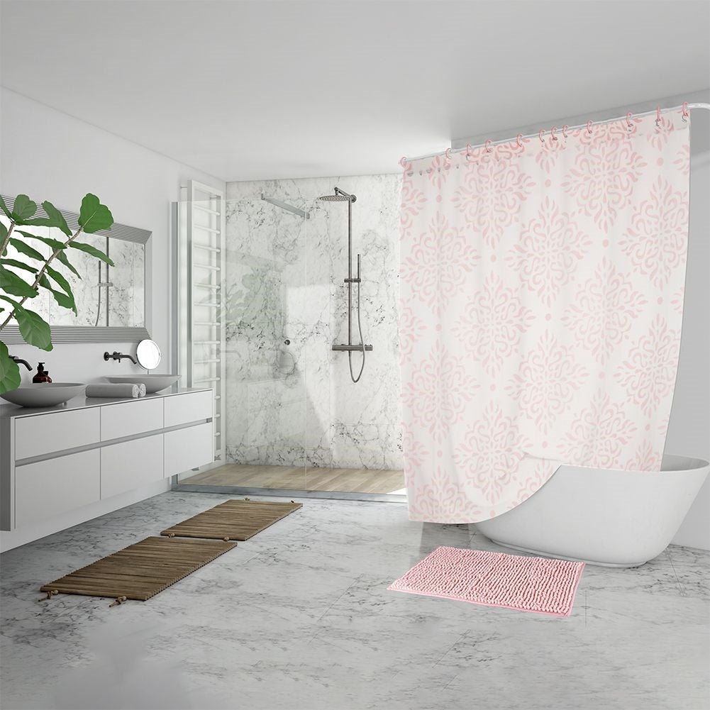 Shower curtain & bathroom mat set - durable material, 12 hooks