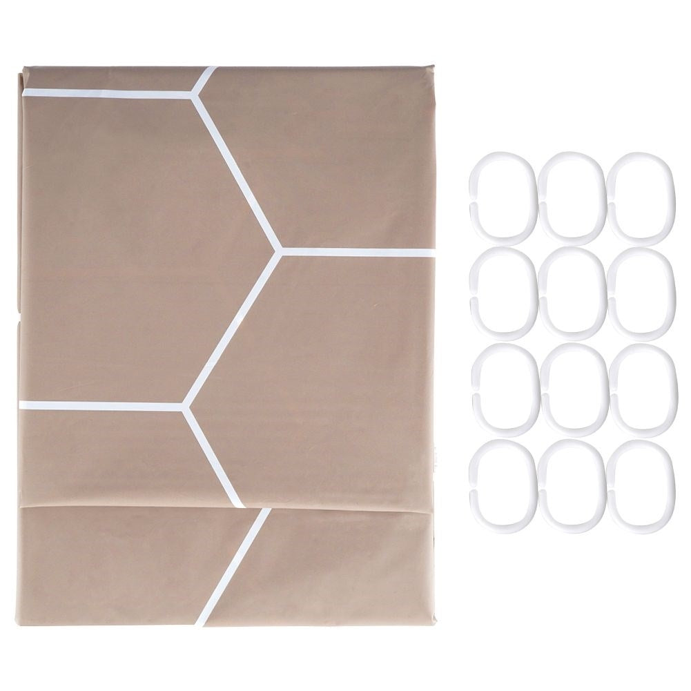 Shower curtain with 12 hooks, water-resistant and durable