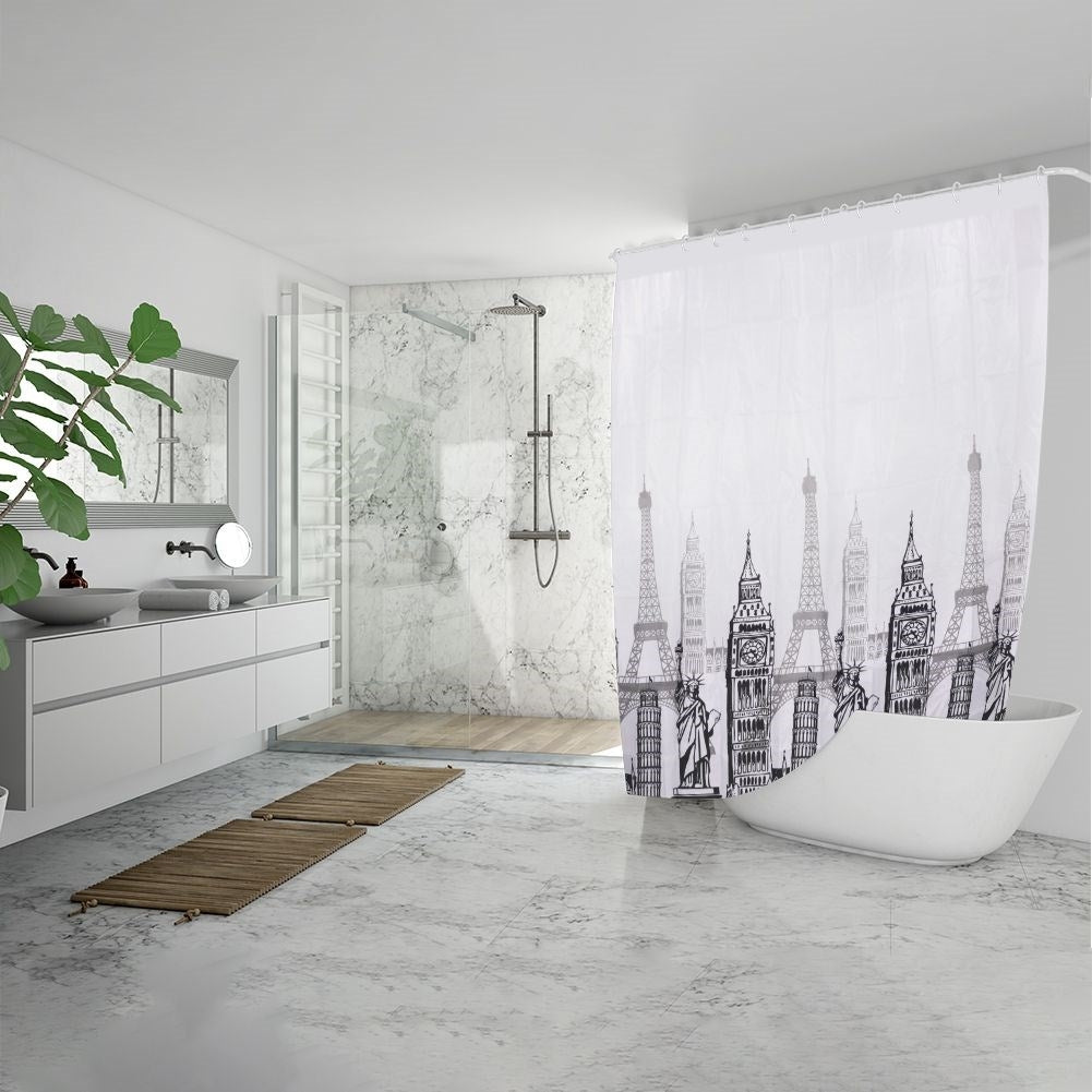 Shower curtain with durable material and 12 hooks