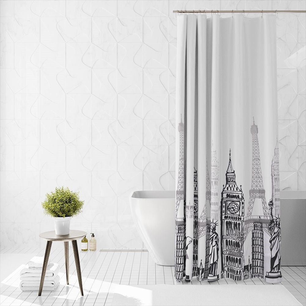 Shower curtain with durable material and 12 hooks