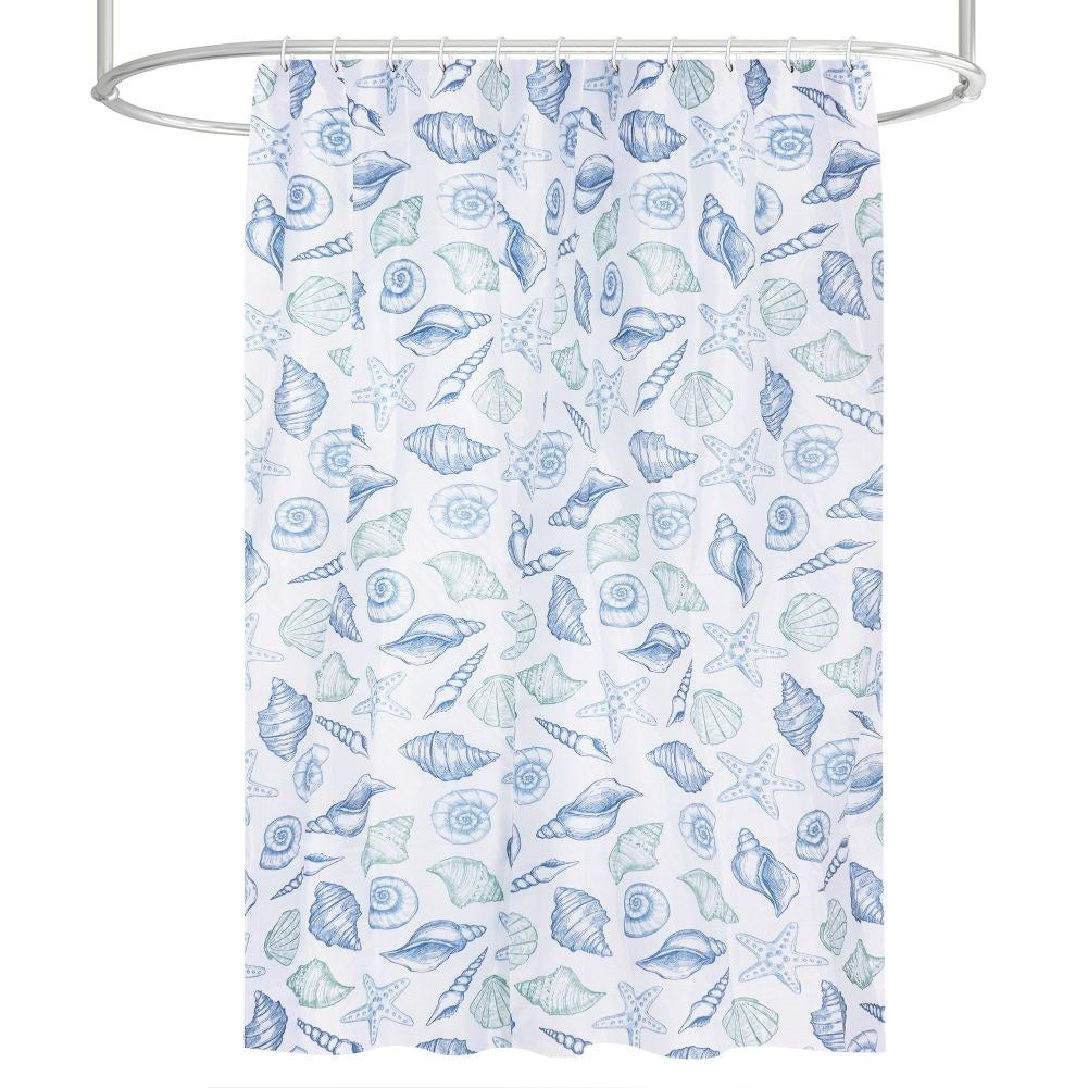 Shower curtain with seashell, durable, 12 hooks, waterproof