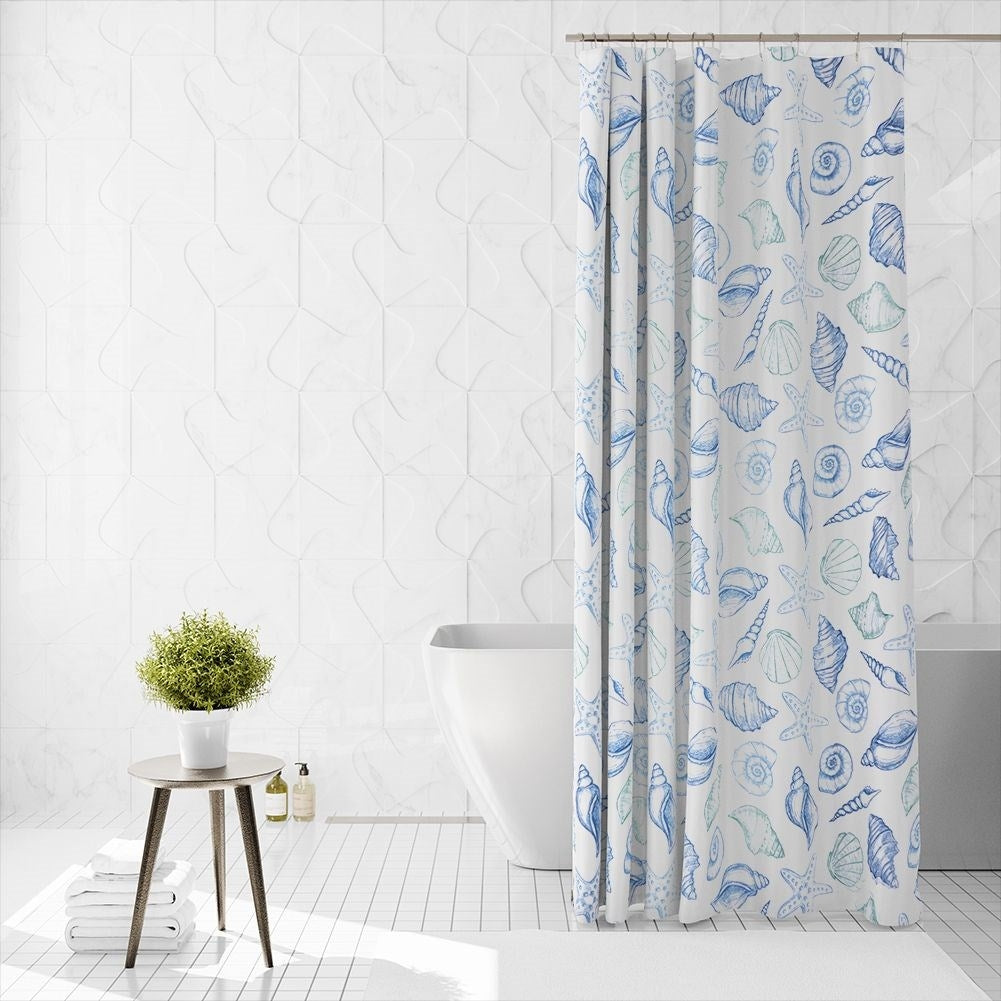 Shower curtain with seashell, durable, 12 hooks, waterproof