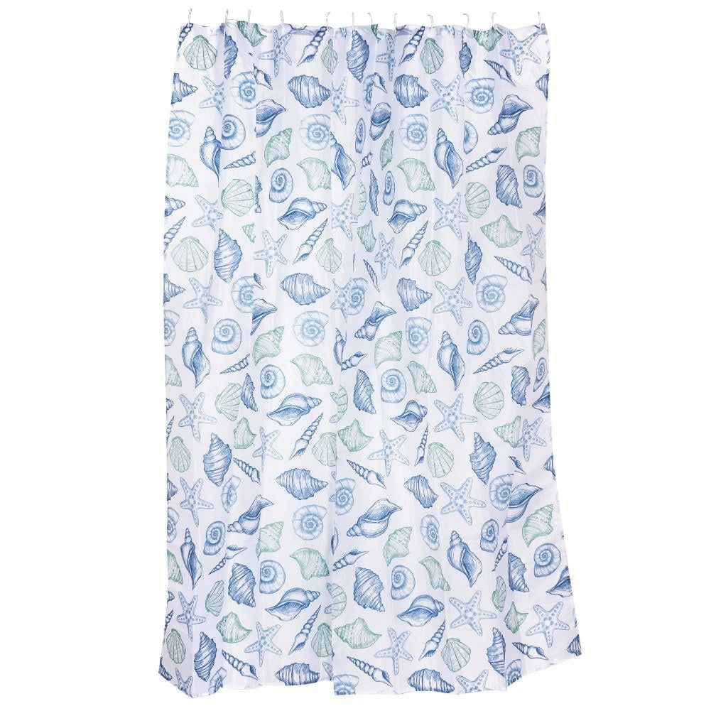 Shower curtain with seashell, durable, 12 hooks, waterproof