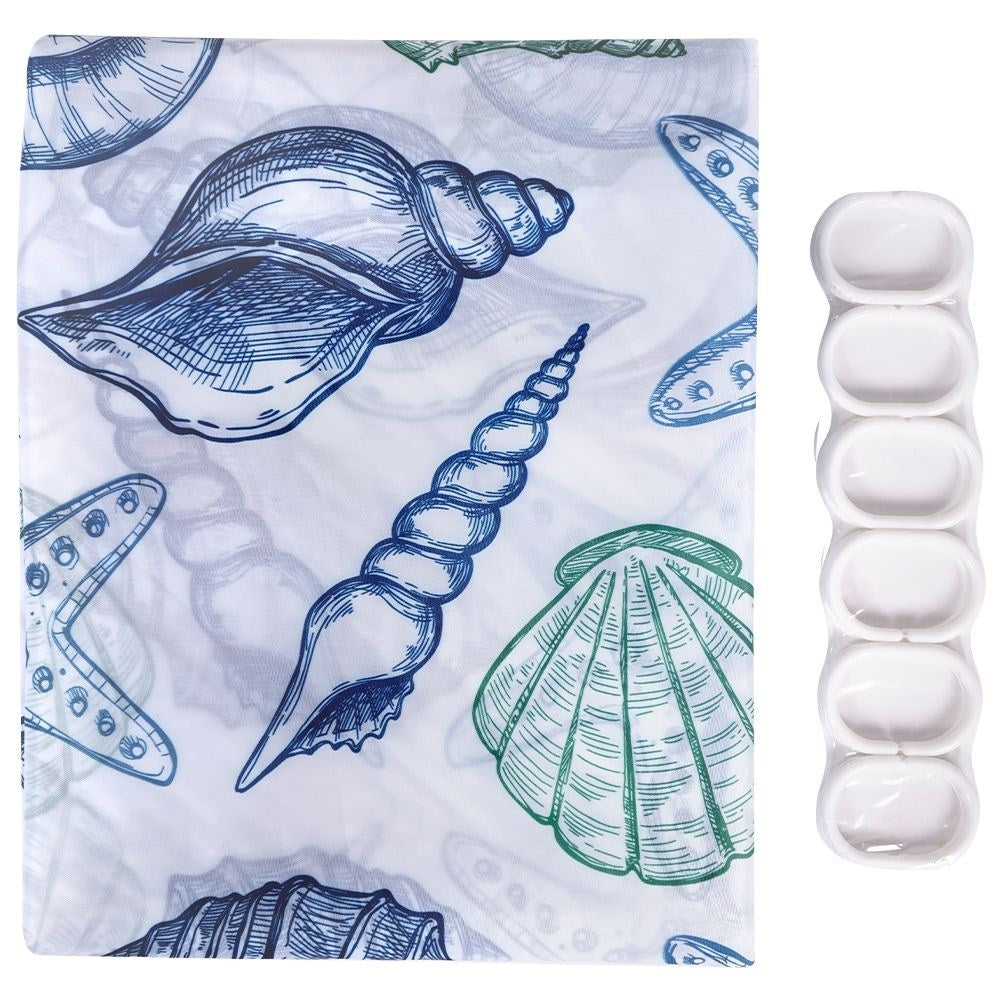 Shower curtain with seashell, durable, 12 hooks, waterproof
