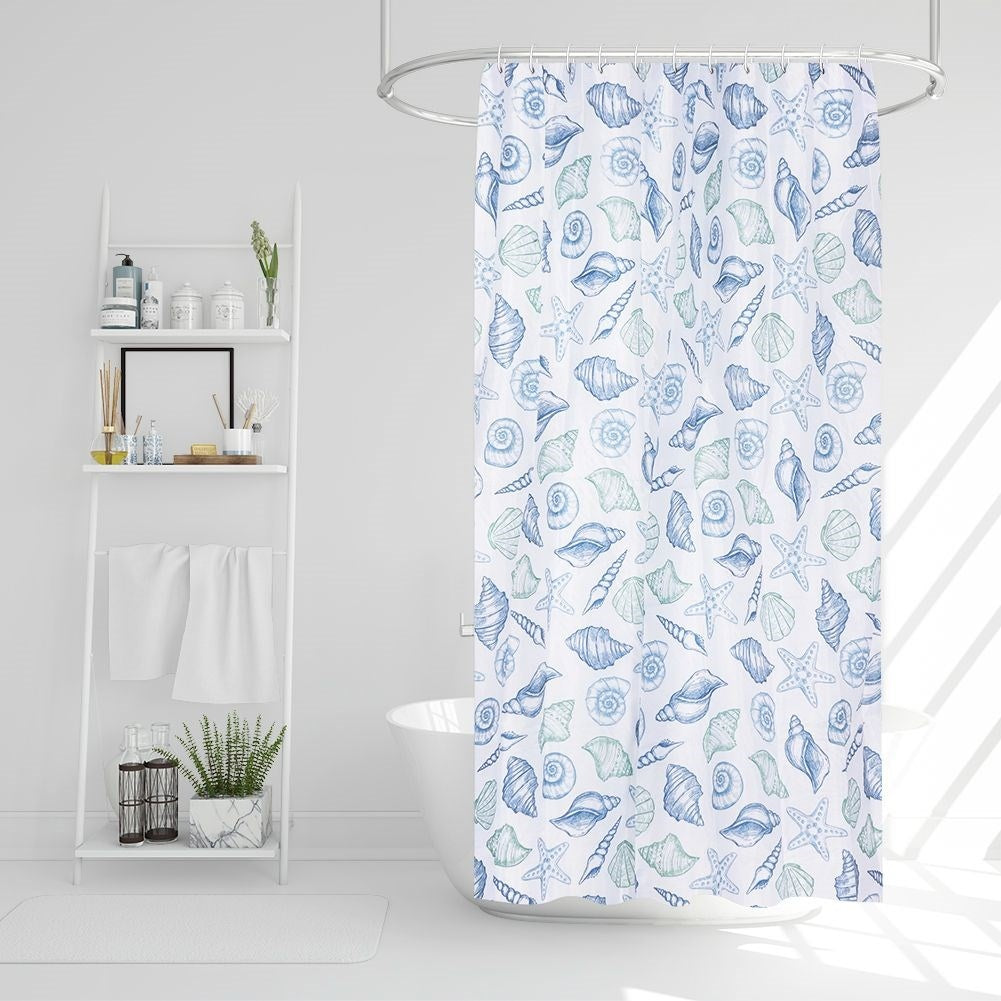 Shower curtain with seashell, durable, 12 hooks, waterproof