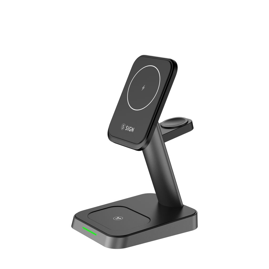 SiGN 3-in-1 15W Wireless MagSafe Charging Stand for iPhone, Apple Watch, AirPods - Black