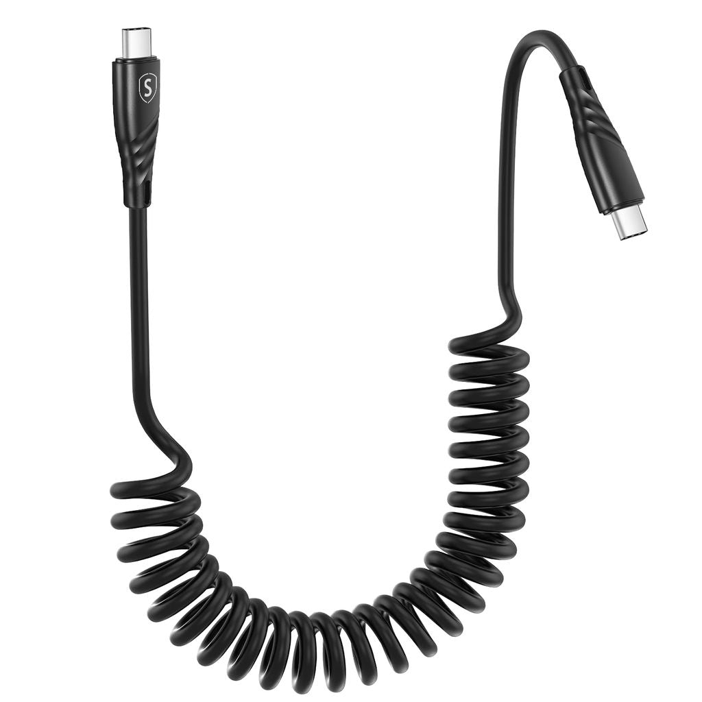 SiGN 60W Coiled USB-C to USB-C Fast Charging Car Cable - Black