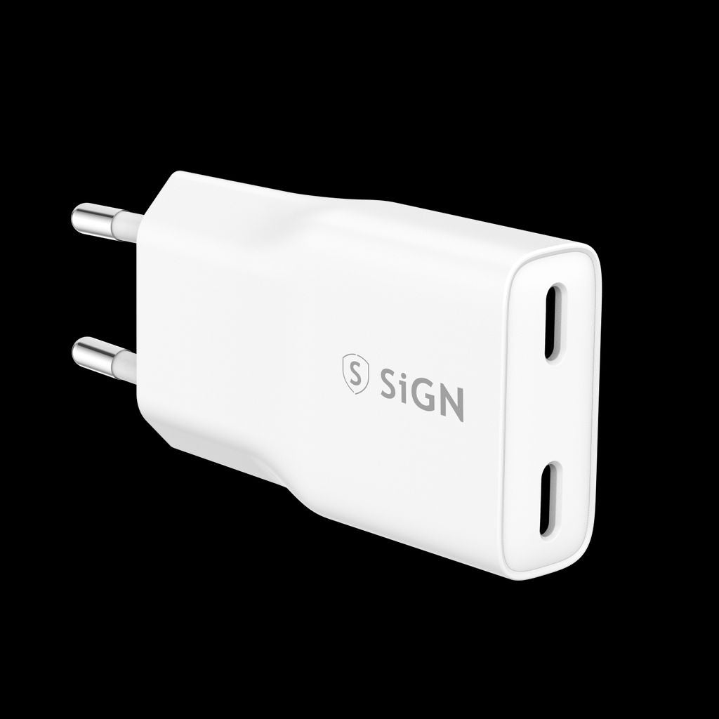 SiGN GaN Ultra Slim Fast Charger 2x USB-C, PD & QC3.0, 3A, 20W – White