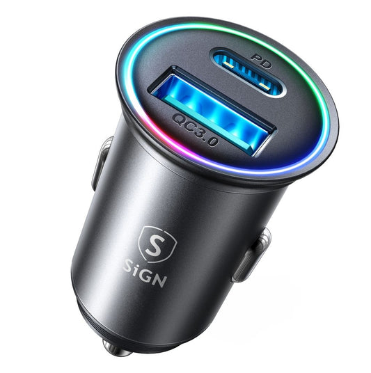 SiGN Mini Metal Car Charger 60W, with USB-C & USB-A