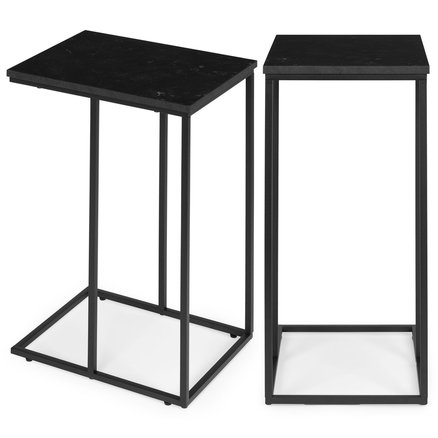 Side table for laptop, coffee table, C-shaped, black marble, ModernHome