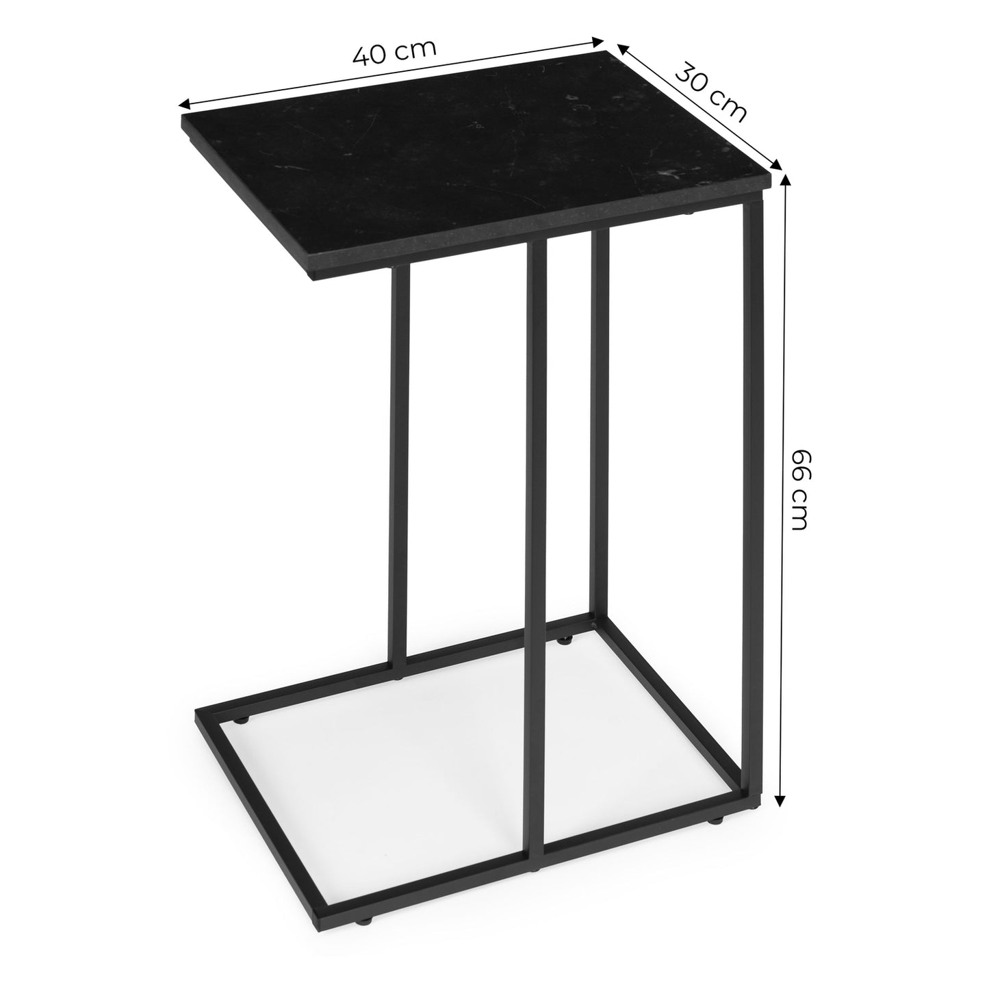 Side table for laptop, coffee table, C-shaped, black marble, ModernHome