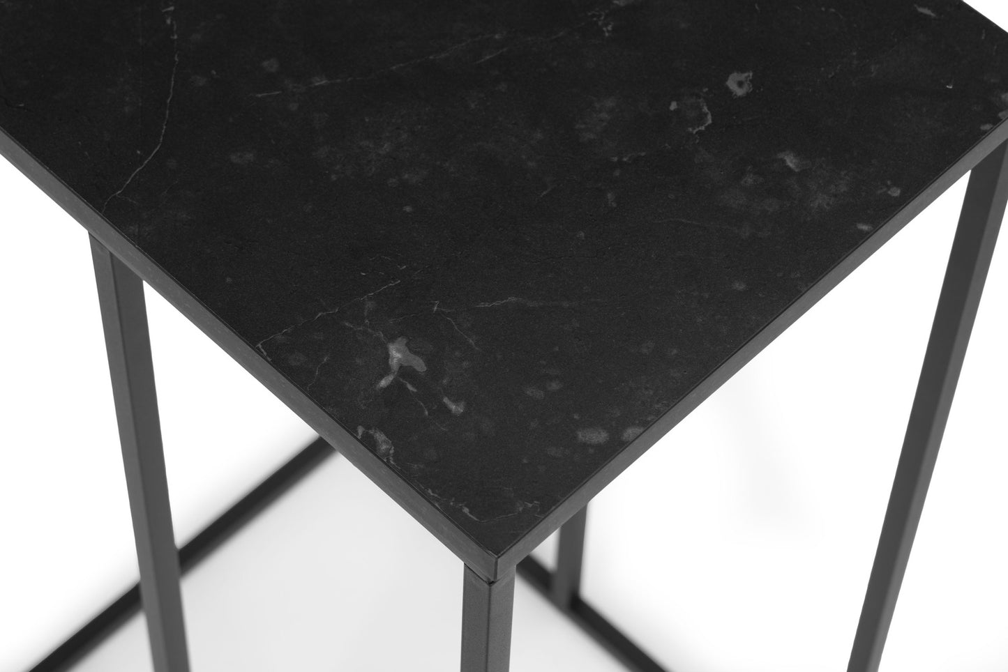 Side table for laptop, coffee table, C-shaped, black marble, ModernHome