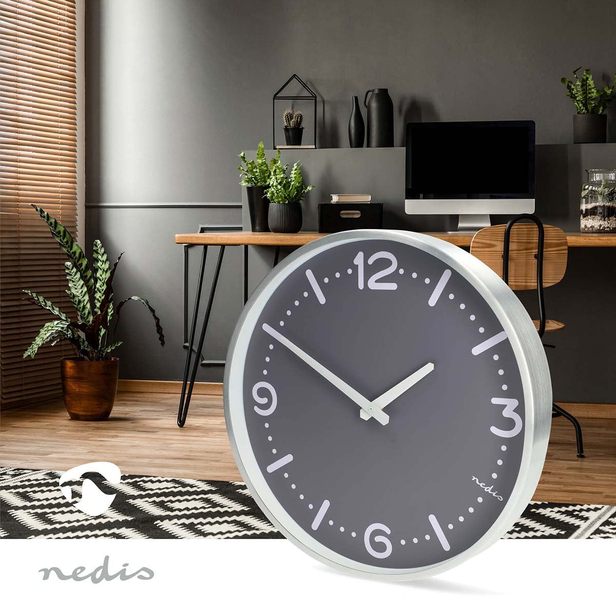 Silent Aluminium Wall Clock, 300mm Diameter