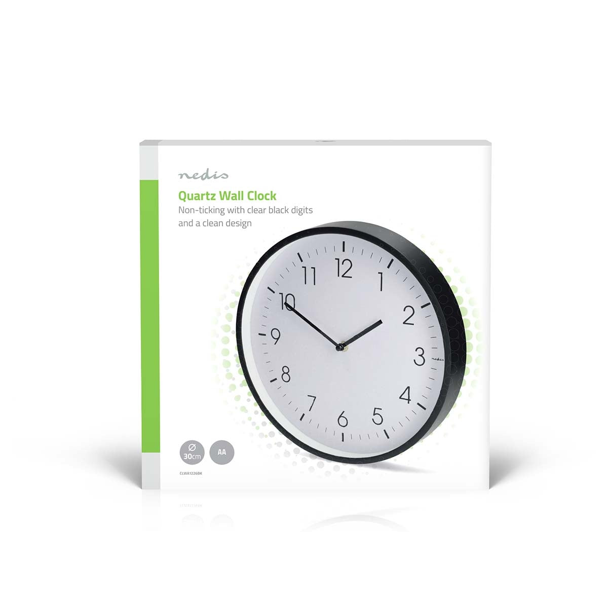 Silent Wall Clock, 300mm, Black Plastic