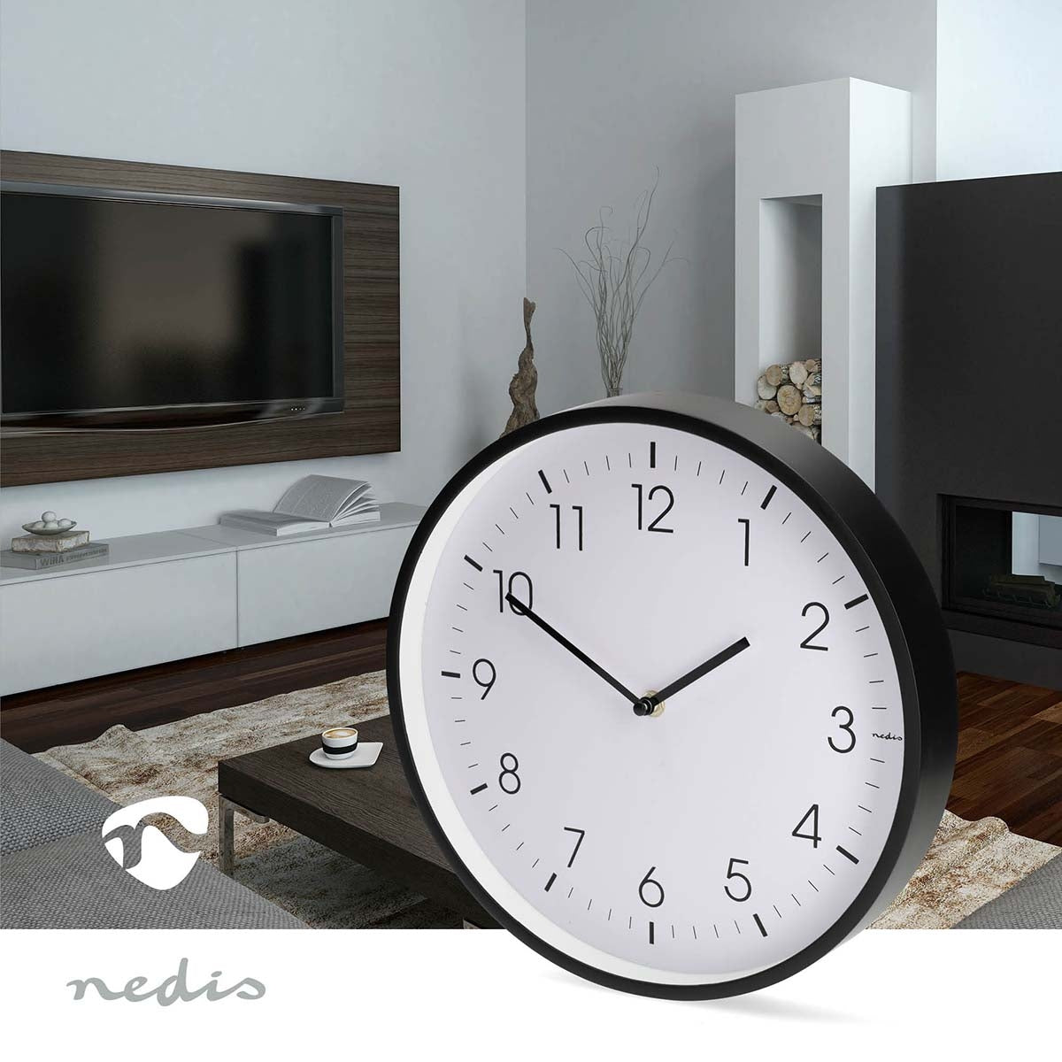 Silent Wall Clock, 300mm, Black Plastic