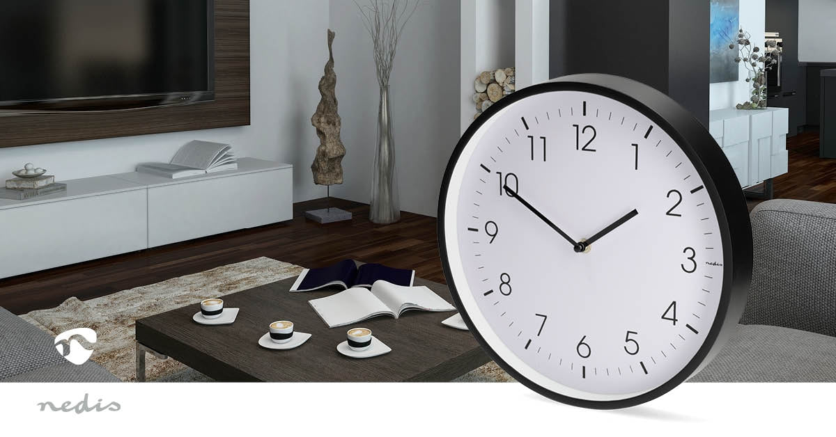 Silent Wall Clock, 300mm, Black Plastic