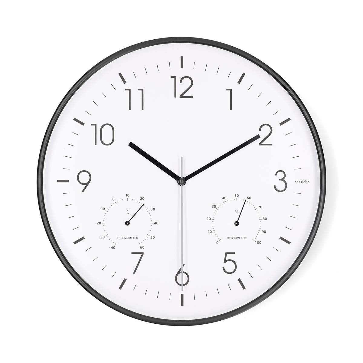 Silent Wall Clock, 300mm, Thermometer & Hygrometer