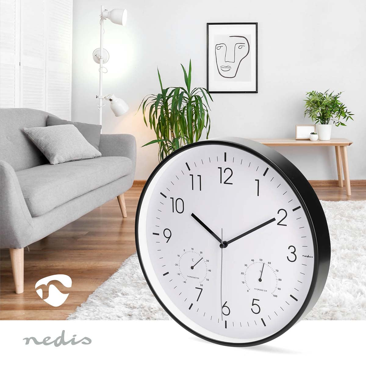 Silent Wall Clock, 300mm, Thermometer & Hygrometer
