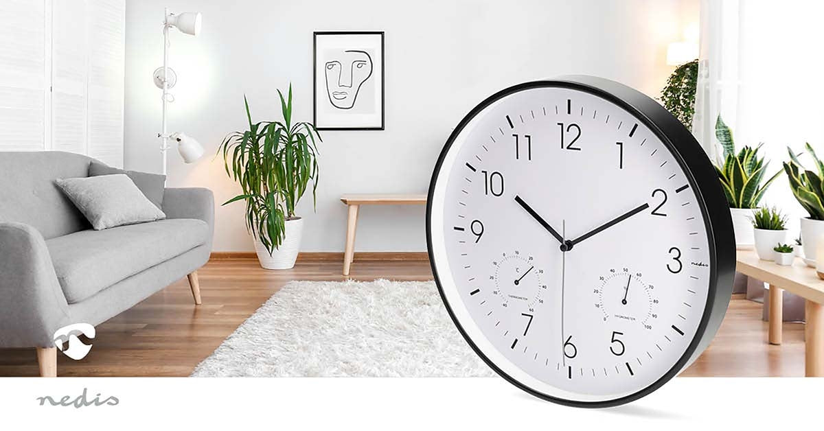Silent Wall Clock, 300mm, Thermometer & Hygrometer