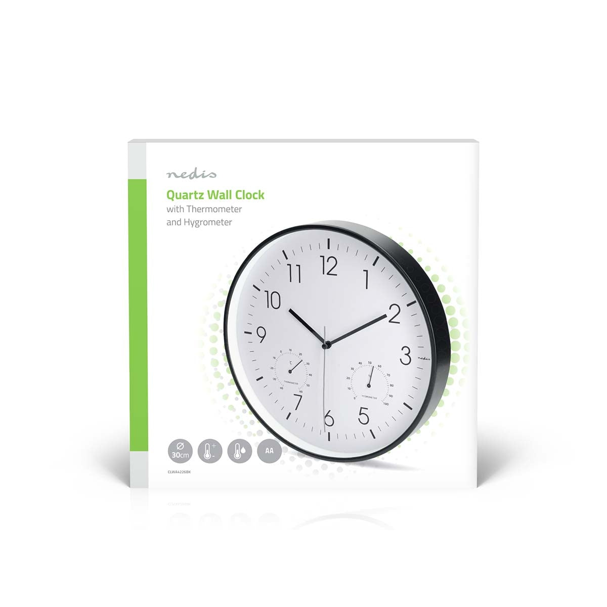 Silent Wall Clock, 300mm, Thermometer & Hygrometer