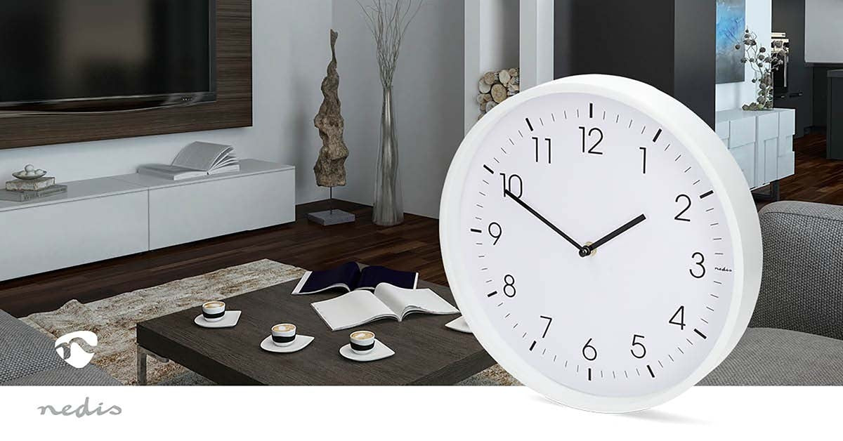 Silent Wall Clock, 300mm, White Plastic