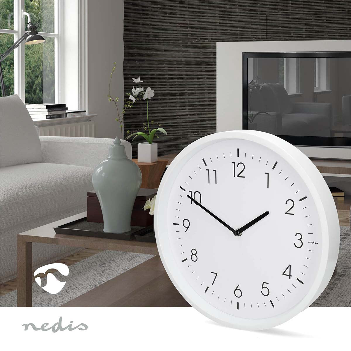 Silent Wall Clock, 360 mm, White ABS, Quartz Movement