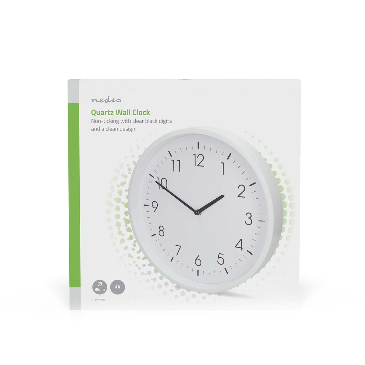 Silent Wall Clock, 360 mm, White ABS, Quartz Movement
