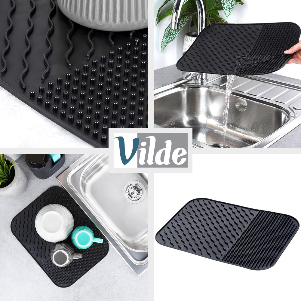 Silicone Dish Drying Mat, Black, 34x26.5 cm