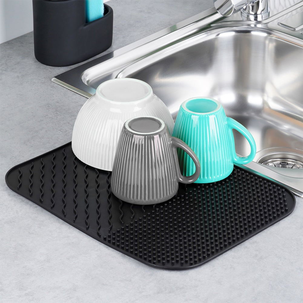 Silicone Dish Drying Mat, Black, 34x26.5 cm