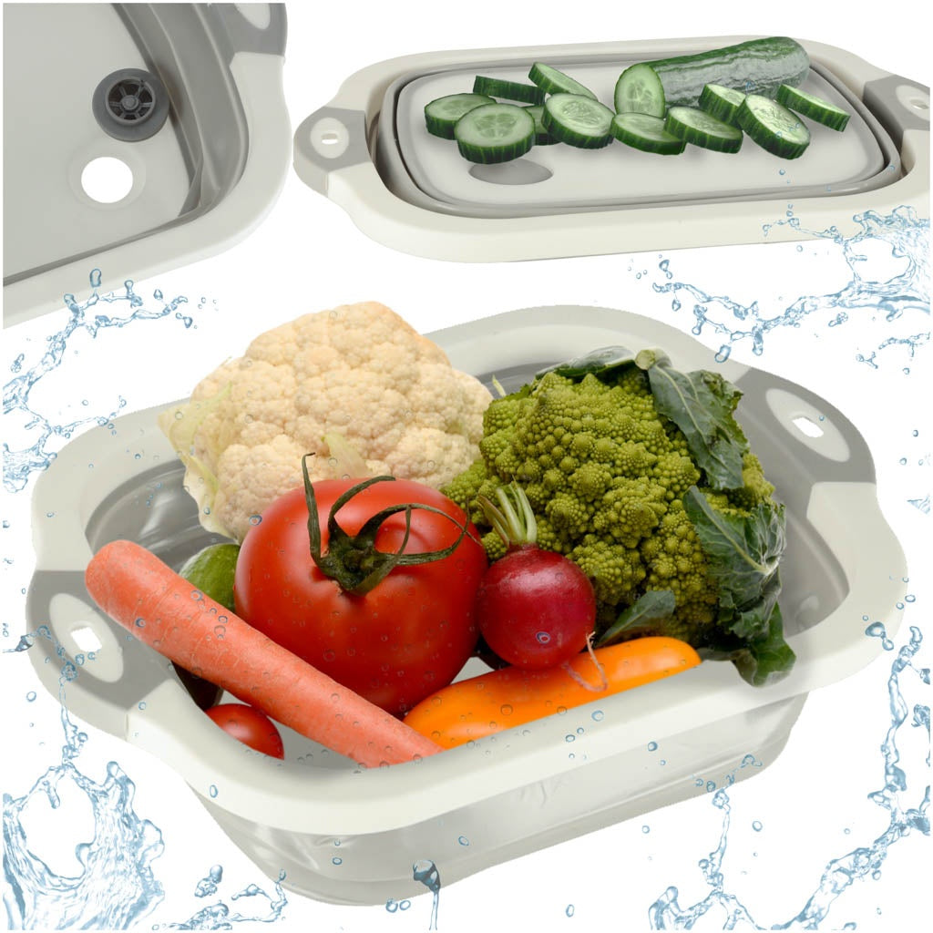 Silicone Folding Bowl with Drain & Cutting Board Combo
