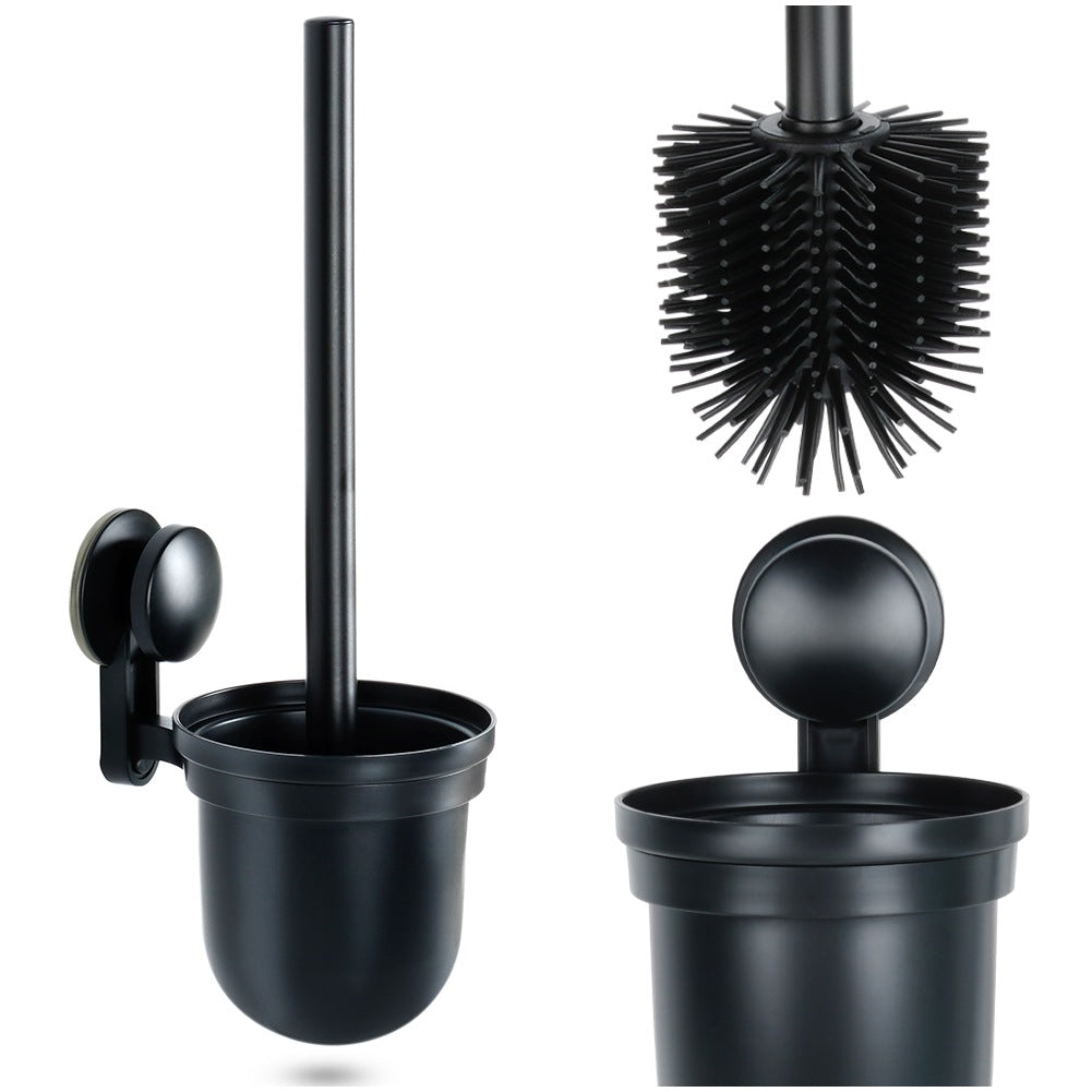 Silicone Toilet Brush with Holder, Wall-Mounted, Black, 35 cm