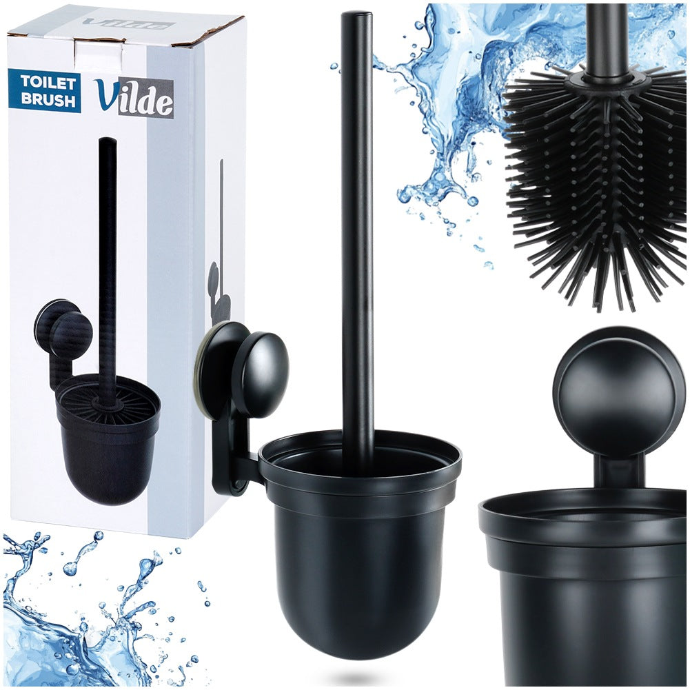 Silicone Toilet Brush with Holder, Wall-Mounted, Black, 35 cm