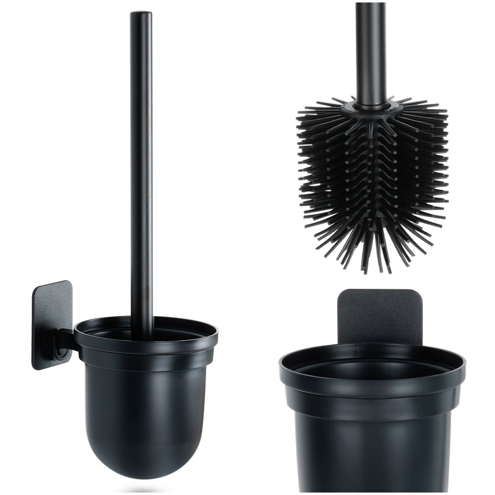Silicone Toilet Brush with Holder, Wall-Mounted, Black, 35 cm