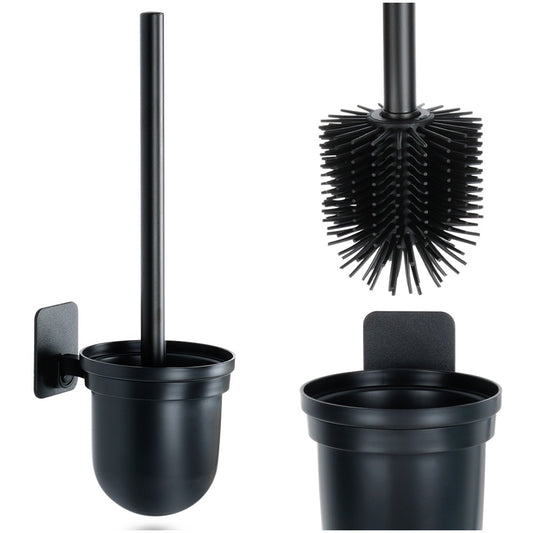 Silicone Toilet Brush with Holder, Wall-Mounted, Black, 35 cm