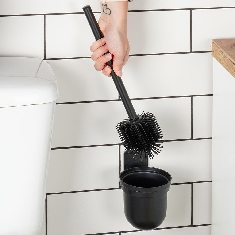 Silicone Toilet Brush with Holder, Wall-Mounted, Black, 35 cm
