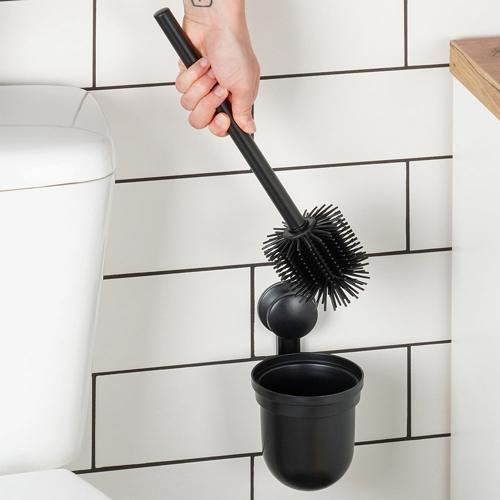 Silicone Toilet Brush with Holder, Wall-Mounted, Black, 35 cm
