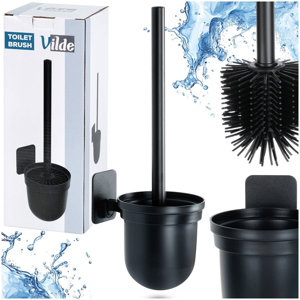 Silicone Toilet Brush with Holder, Wall-Mounted, Black, 35 cm