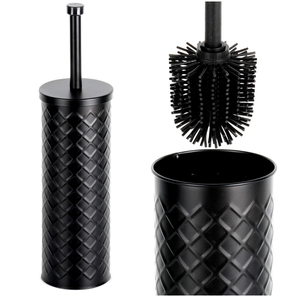 Silicone Toilet Brush with Metal Stand, Black 38x10 cm