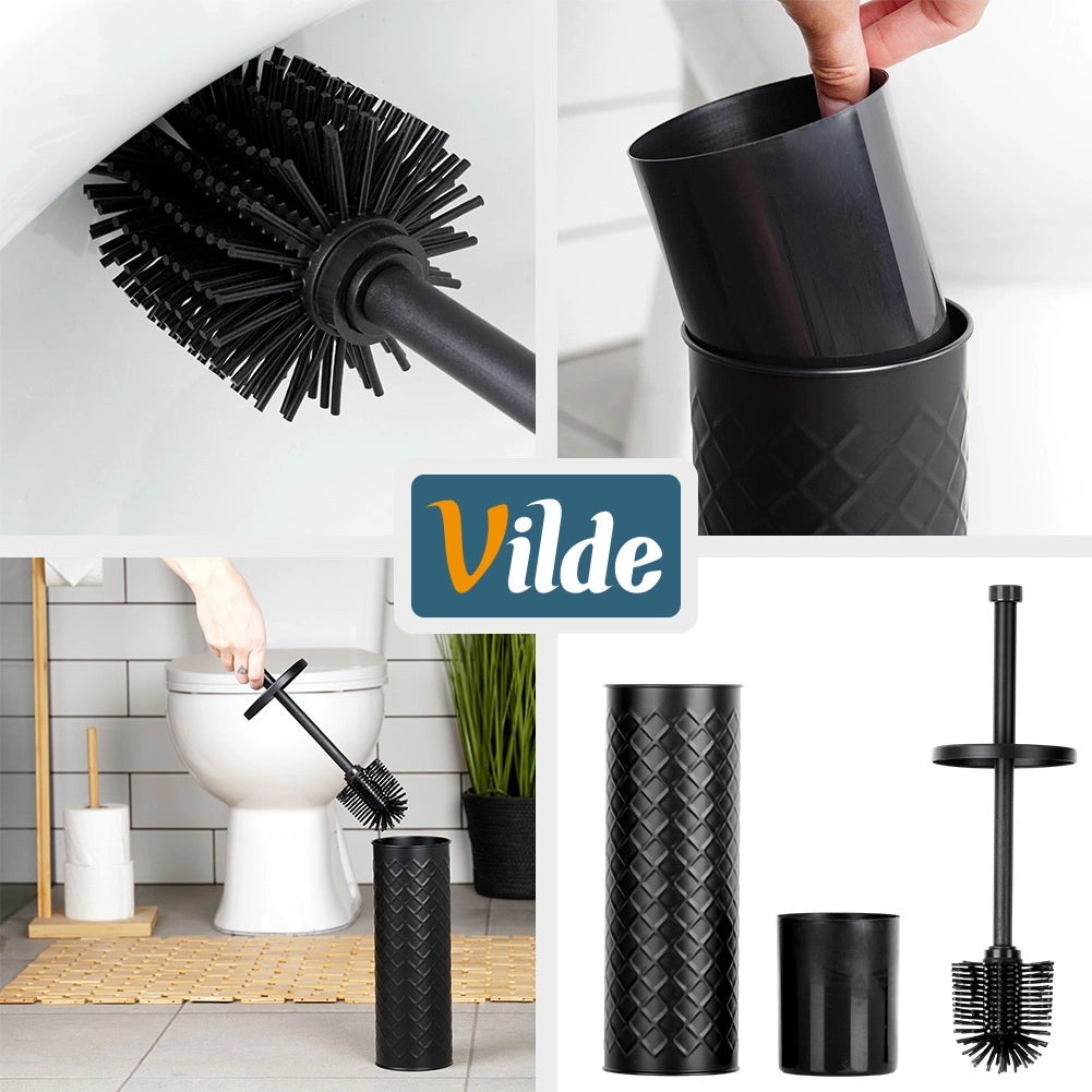 Silicone Toilet Brush with Metal Stand, Black 38x10 cm