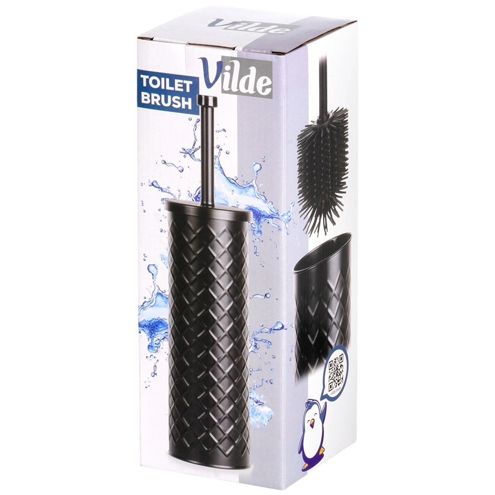 Silicone Toilet Brush with Metal Stand, Black 38x10 cm