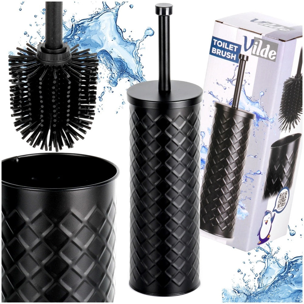 Silicone Toilet Brush with Metal Stand, Black 38x10 cm