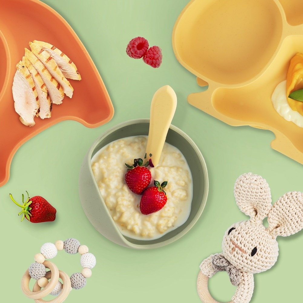 Silicone baby bowl with suction cup, green, 360 ml