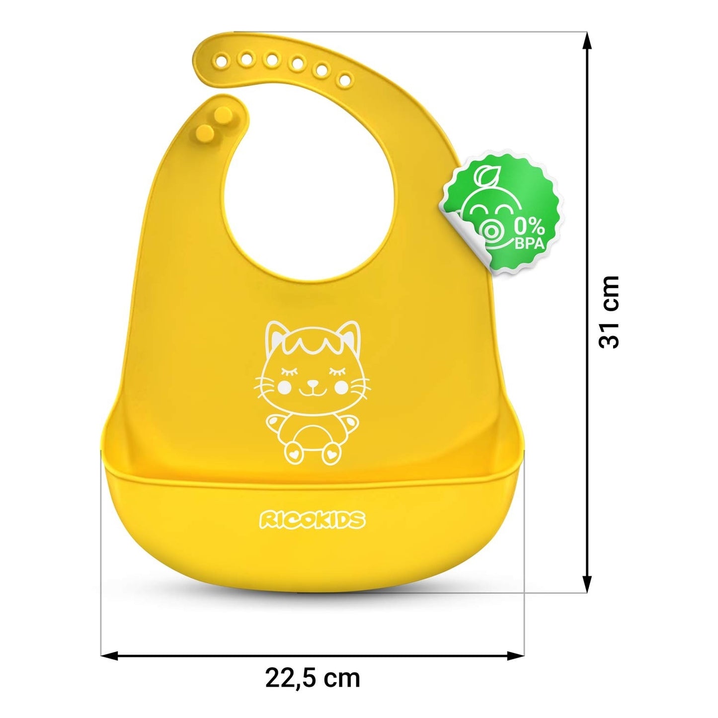 Silicone bib for feeding Ricokids yellow