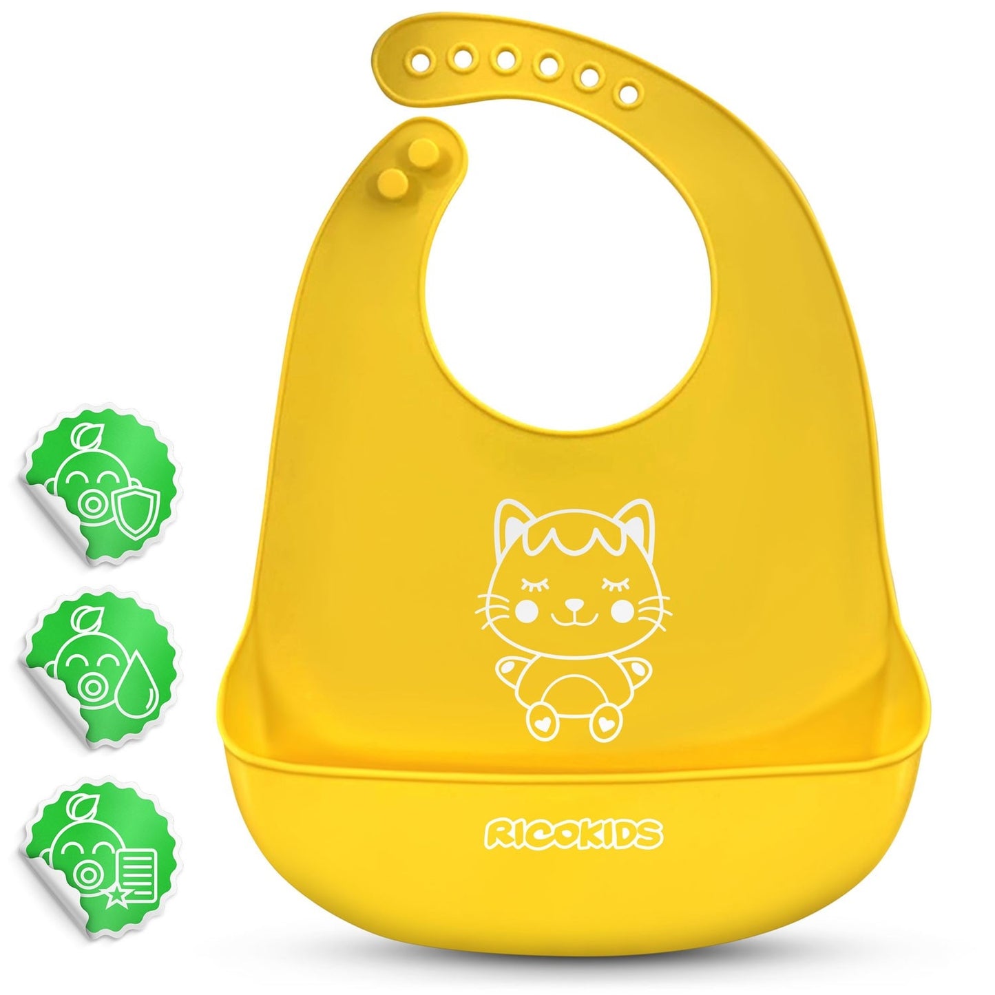 Silicone bib for feeding Ricokids yellow