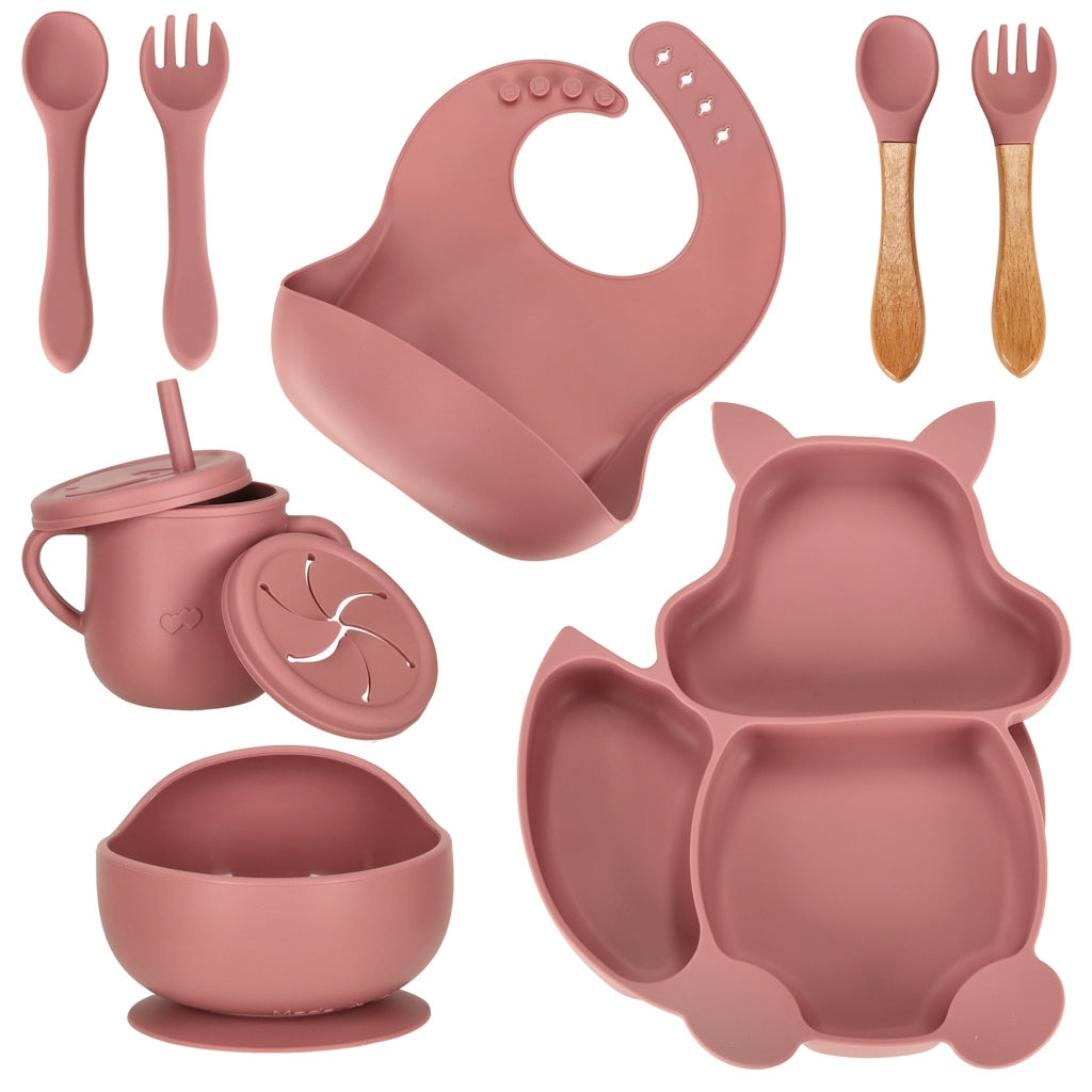 Silicone dishes for children squirrel dark pink