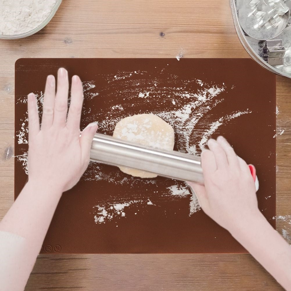 Silicone mat: Minimal flour, space saving, easy storage