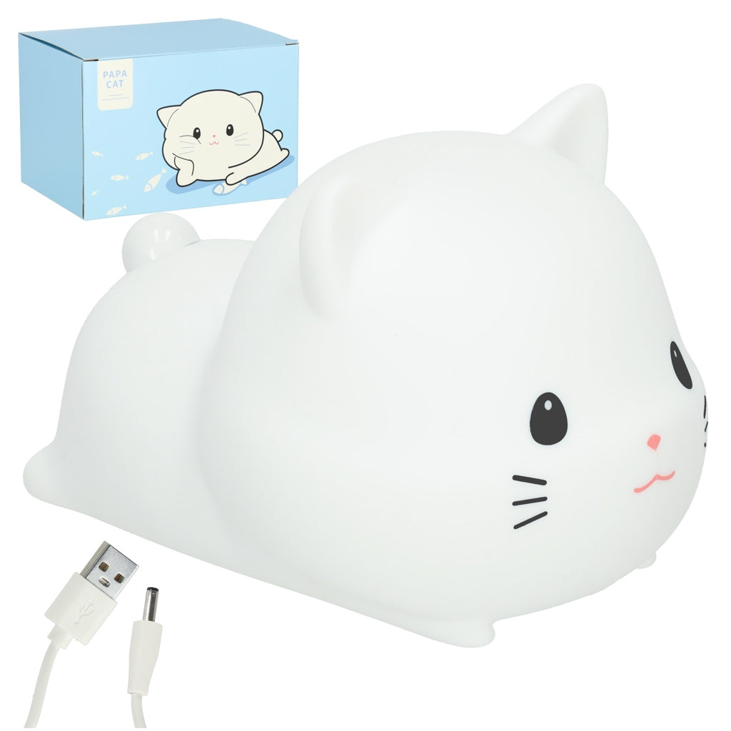 Silicone night light white RGB cat lying down