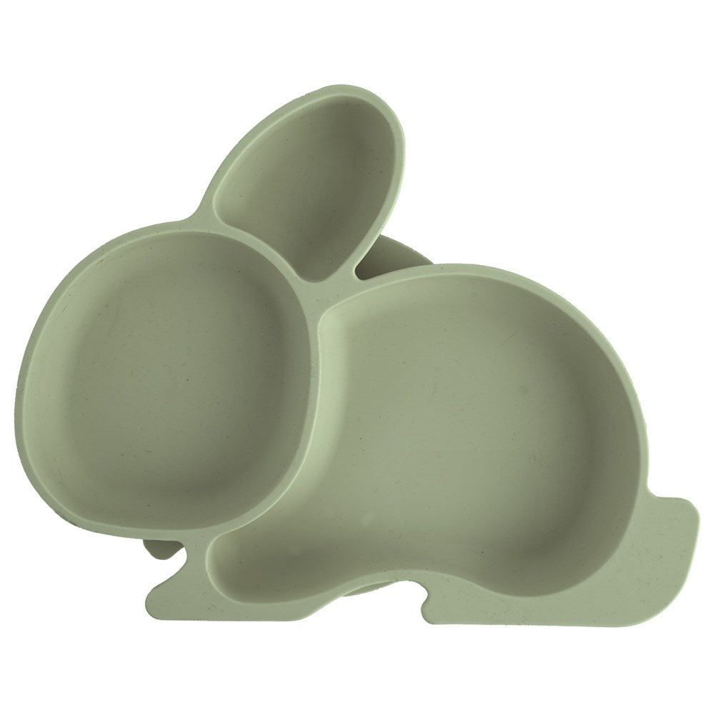 Silicone plate for children, divided, green bunny, 23x18.5x3.5 cm