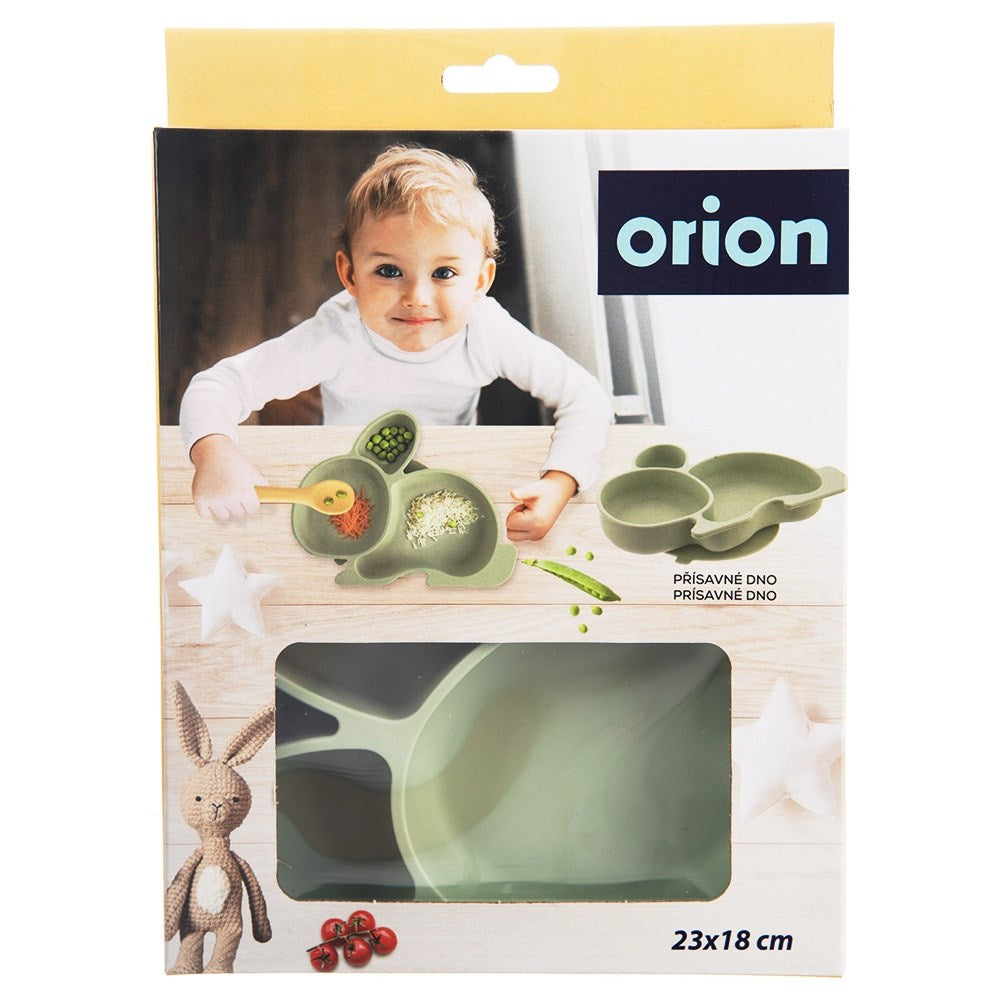 Silicone plate for children, divided, green bunny, 23x18.5x3.5 cm